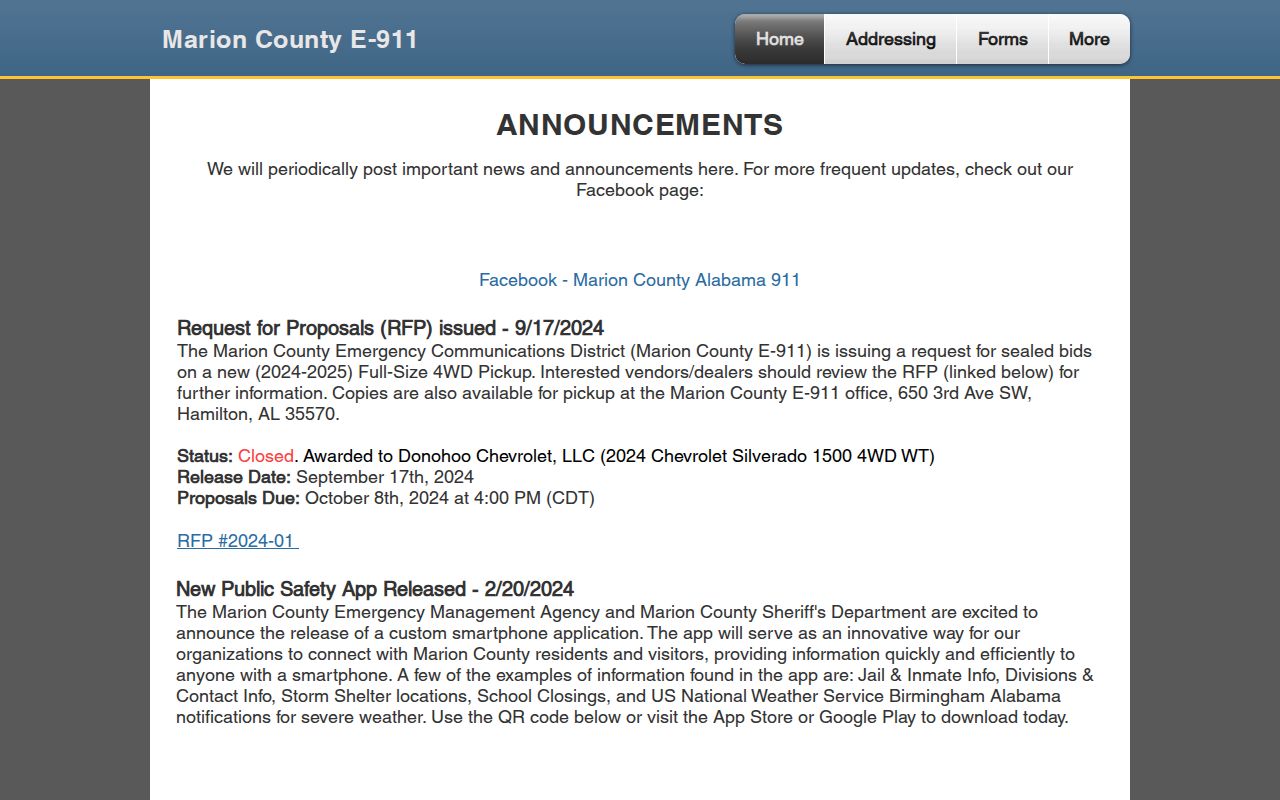 Marion County Alabama public safety app announcement