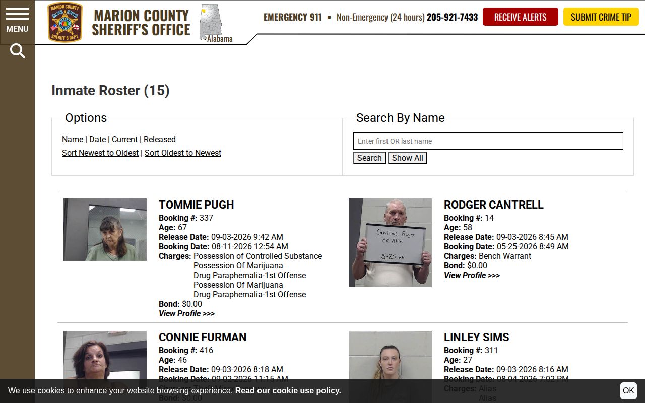 Marion County Sheriff 48 hour release roster view
