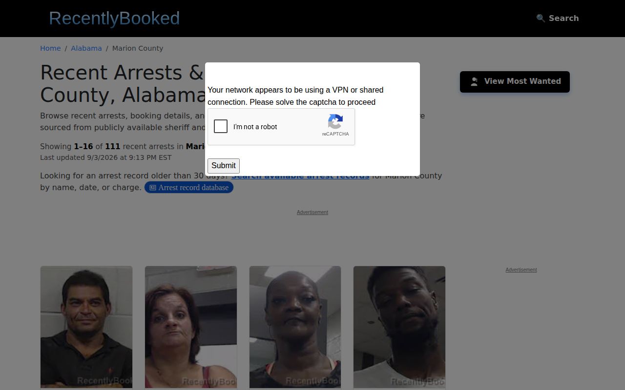 Unofficial RecentlyBooked Marion County arrest report section