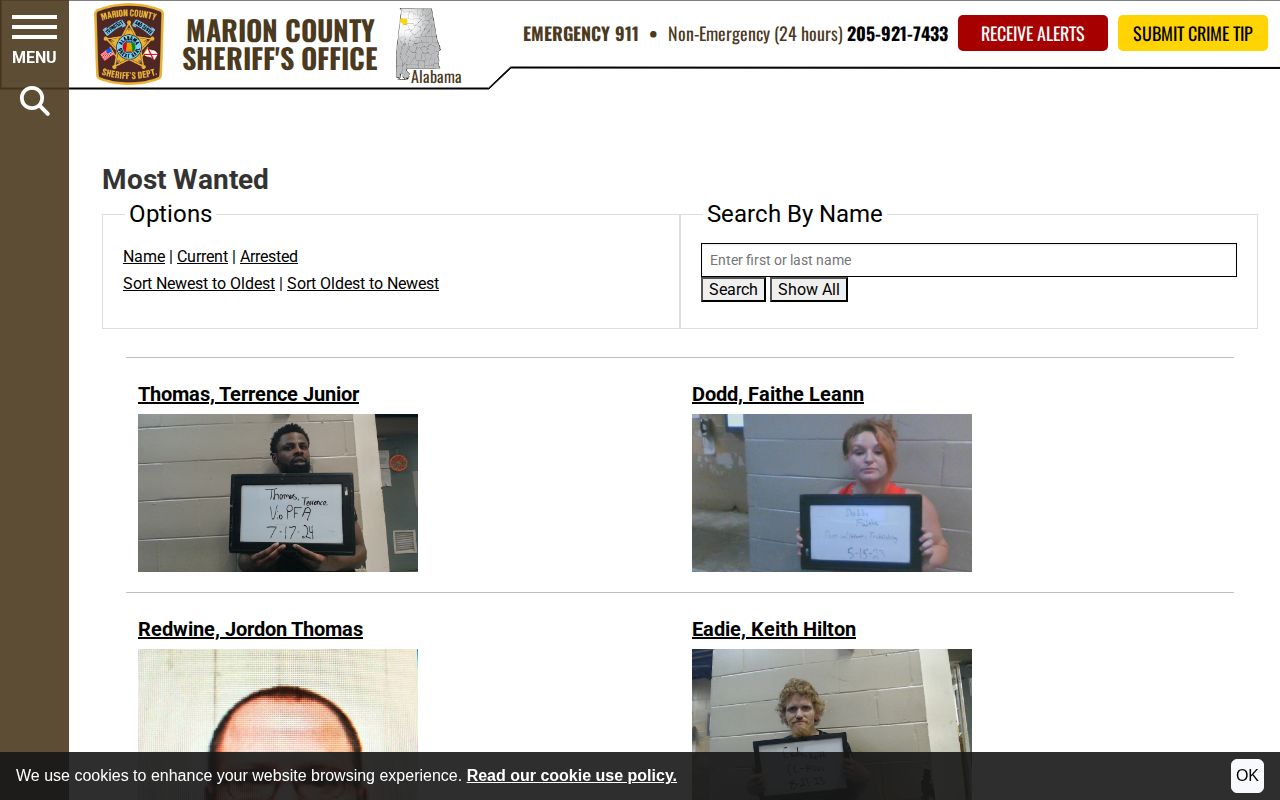 Marion County warrant and wanted controls