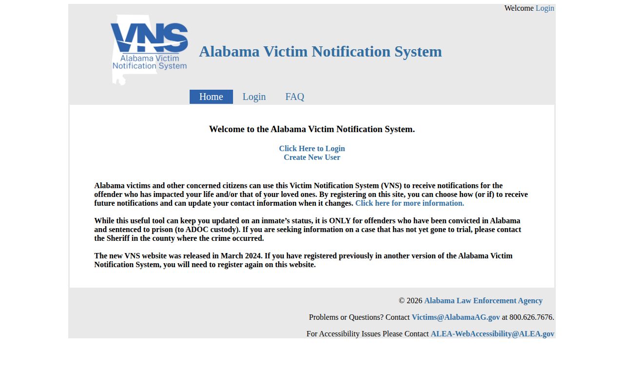 Official Alabama victim notification service custody scope