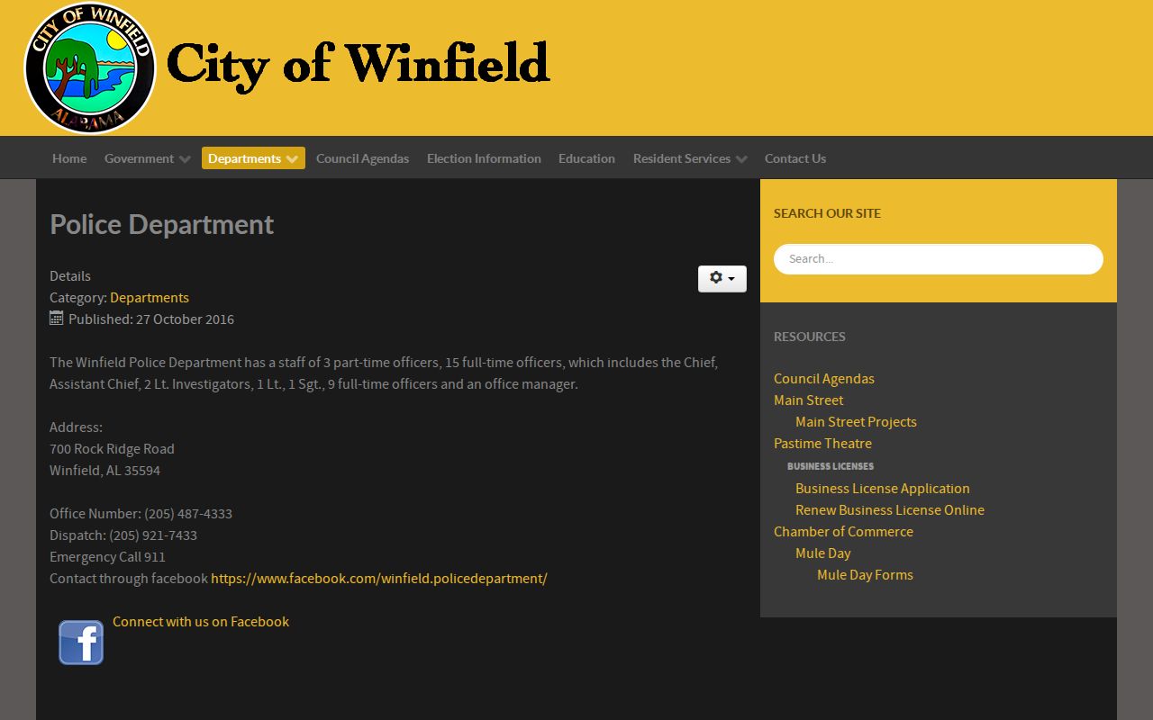 Winfield Police Department official source for Winfield arrest records